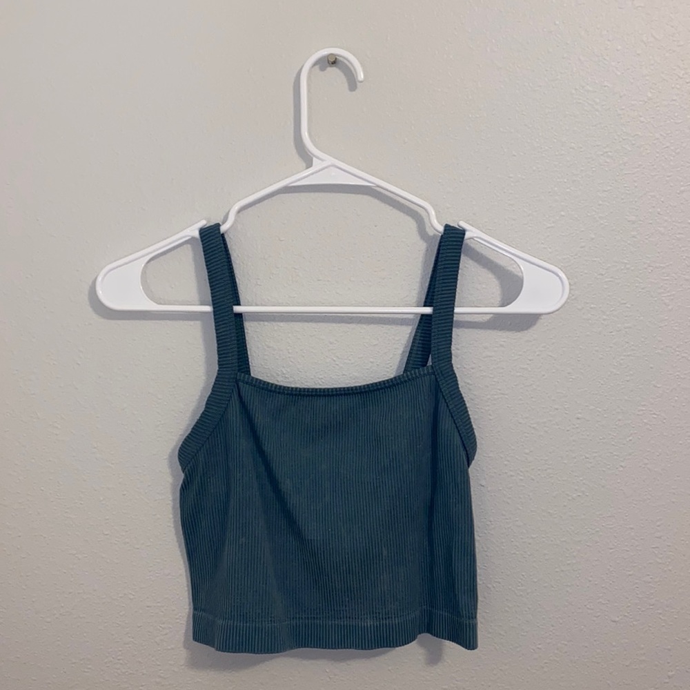 Teal Ribbed Tank Crop Top